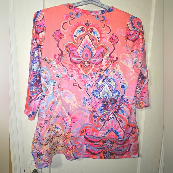 Soft Surroundings Women'sKnit Tunic Paisley Pink Coral Top V Neck XL - Picture 5 of 9